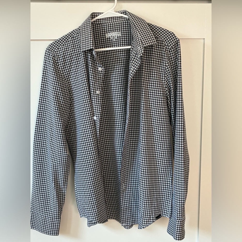Barbell Apparel Men’s Athletic Fit Dress Shirt, Black/White Check, size Small